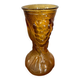 Ancien Vase Verre Moulé Jaune Orange Ambrée Made In Italy Vintage