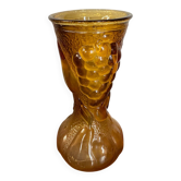 Ancien Vase Verre Moulé Jaune Orange Ambrée Made In Italy Vintage