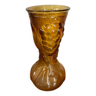 Antique Molded Glass Vase Yellow Orange Amber Made In Italy Vintage