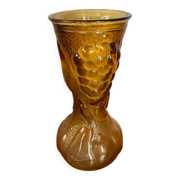 Ancien Vase Verre Moulé Jaune Orange Ambrée Made In Italy Vintage