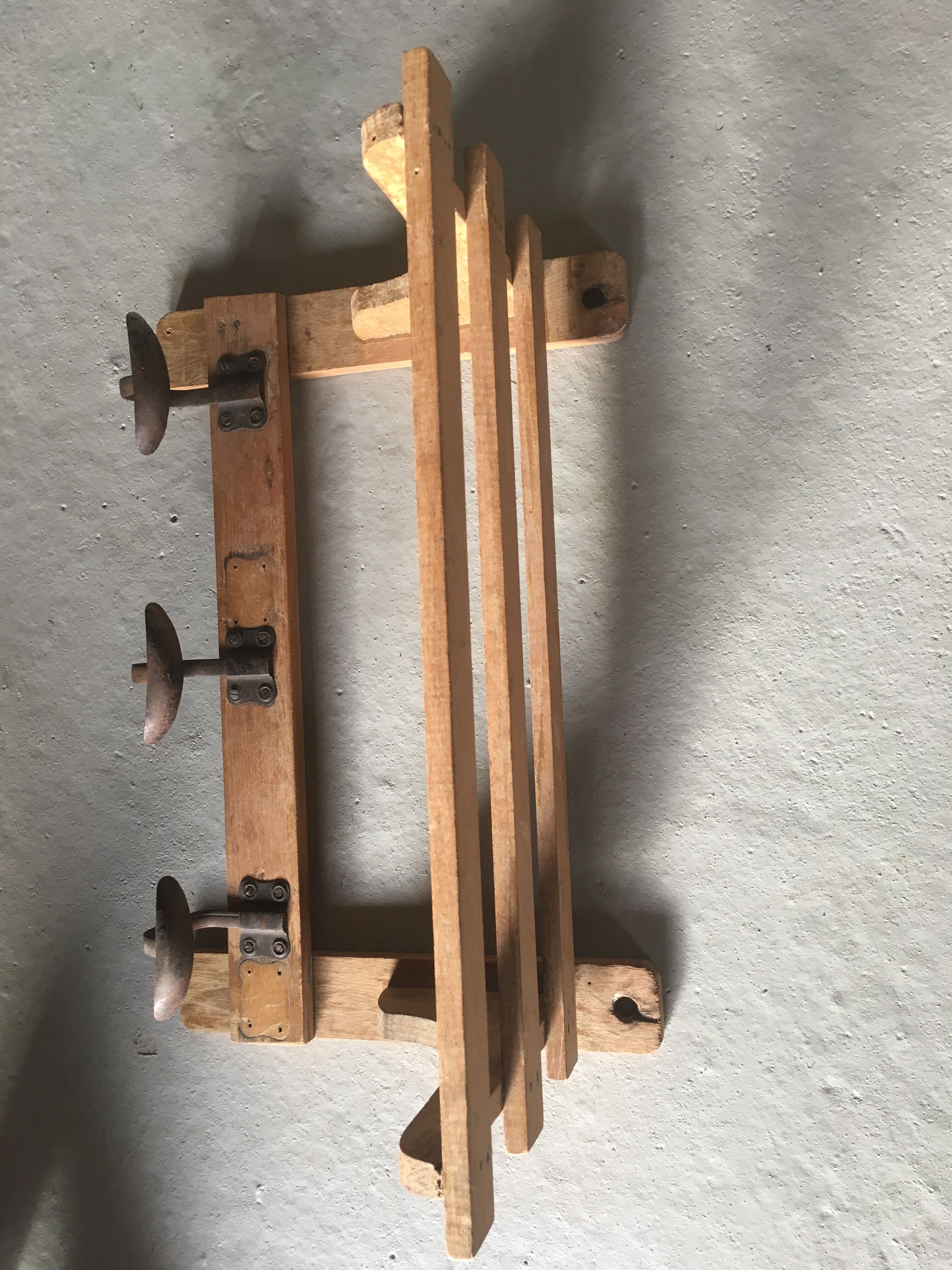 Wood shelf and metal hooks