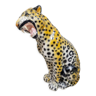 Vintage Italian handmade ceramic Leopard Cheetah sculpture