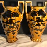 Pair of Orchies Art Deco Vases with silhouette style Fawn decoration