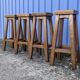 4 Bar Stools, Brutalist Solid Wood Vintage