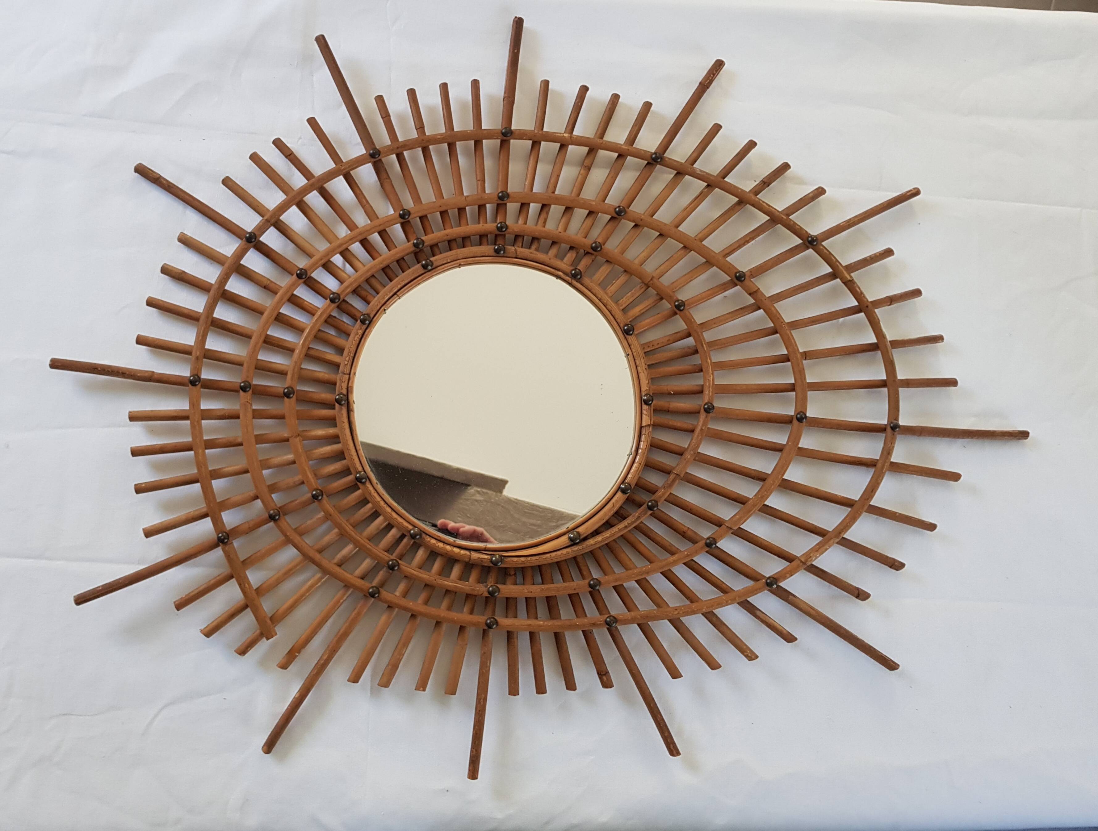Mirror Sun rattan to form original circa 1960 72cmx60 cm