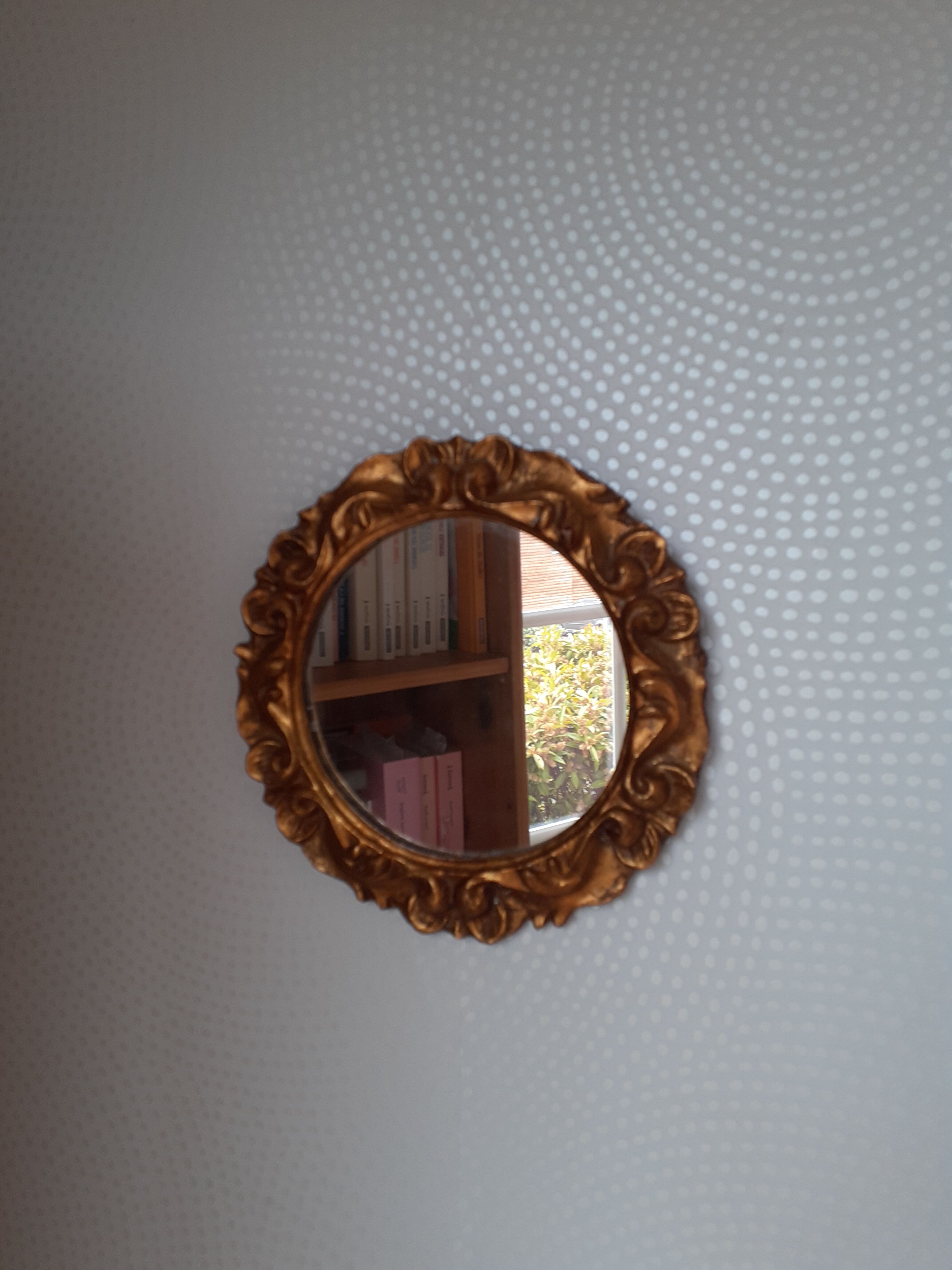 Miroir vintage rond en bois doré 24cm