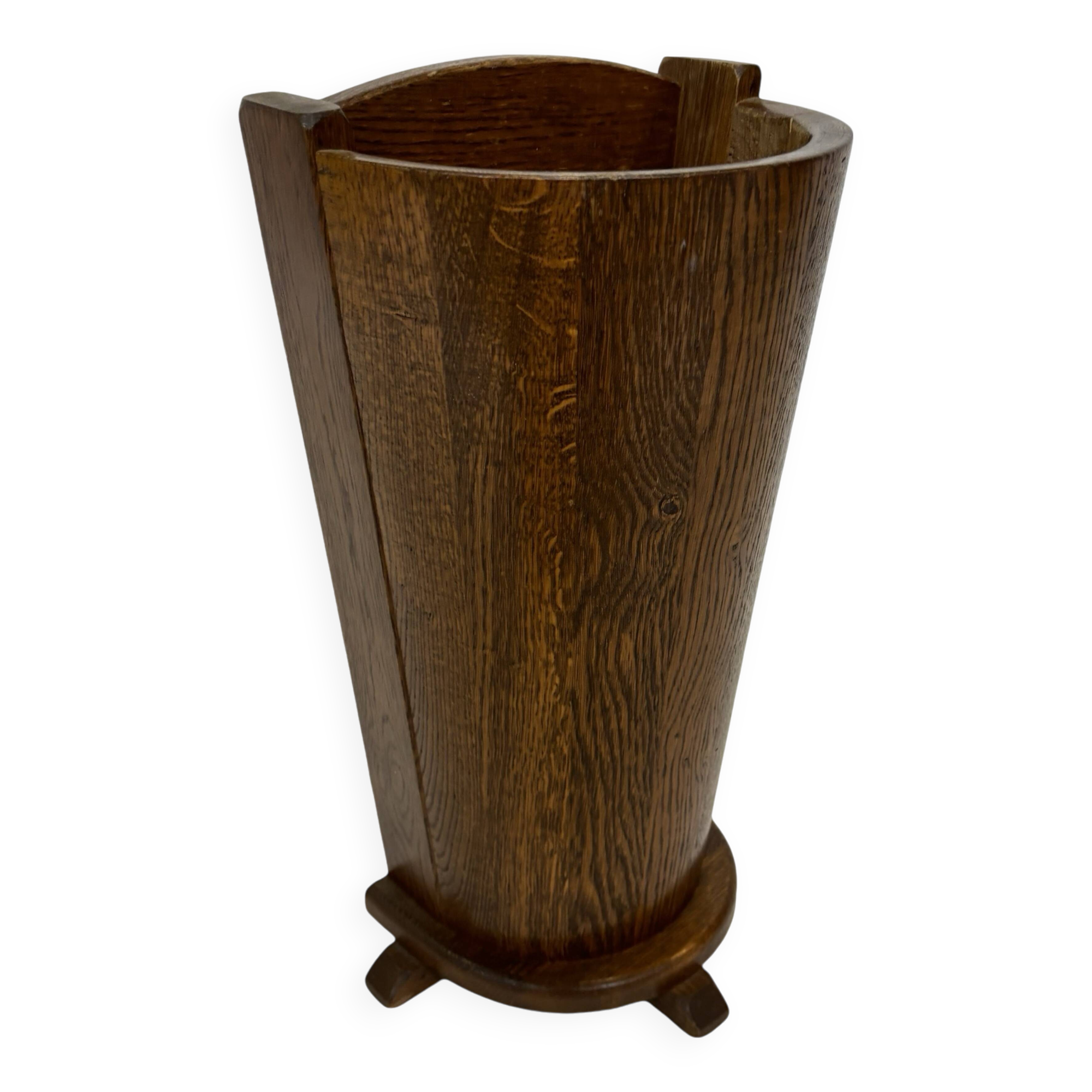 Vintage dark oak umbrella stand basket storage design 60s minimalist design