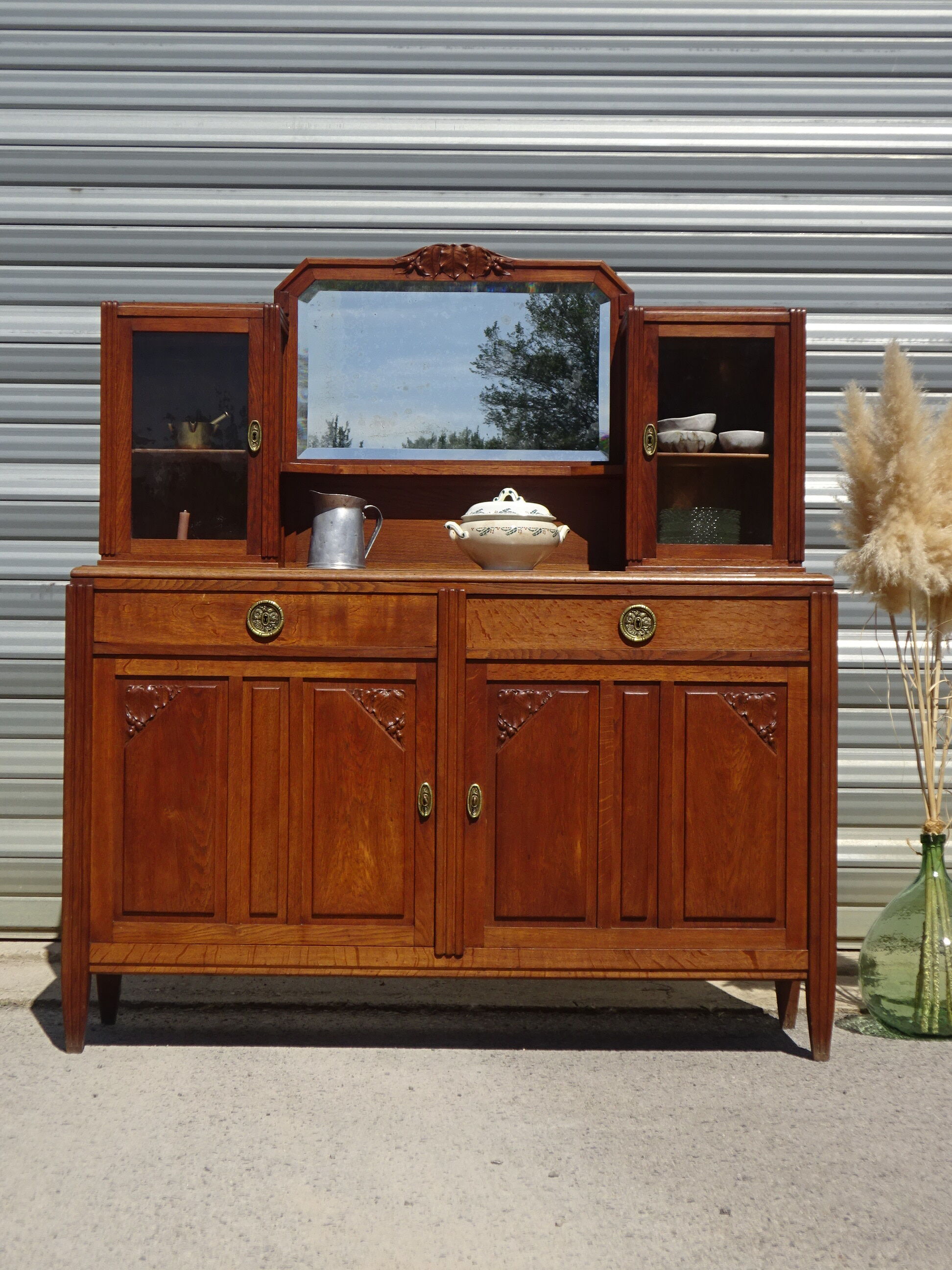 Buffet Art Déco avec guérites et miroir