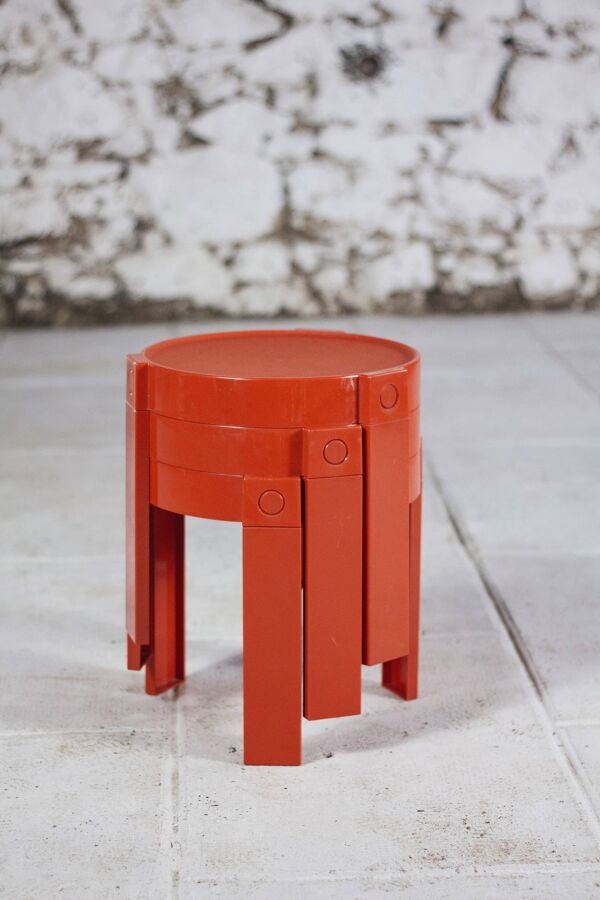 3 tables gigognes en plastique orange par Prisunic, 1970