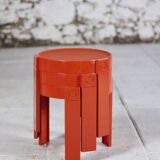 3 nesting tables in orange plastic by Prisunic, 1970.