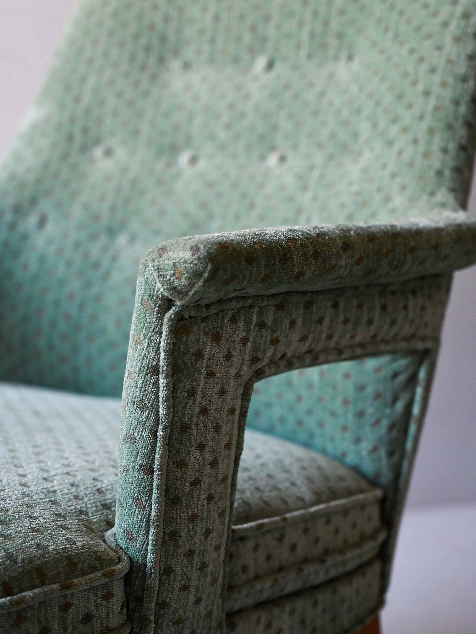 Pair of Vintage 1950s Scandinavian Mint Green Armchairs