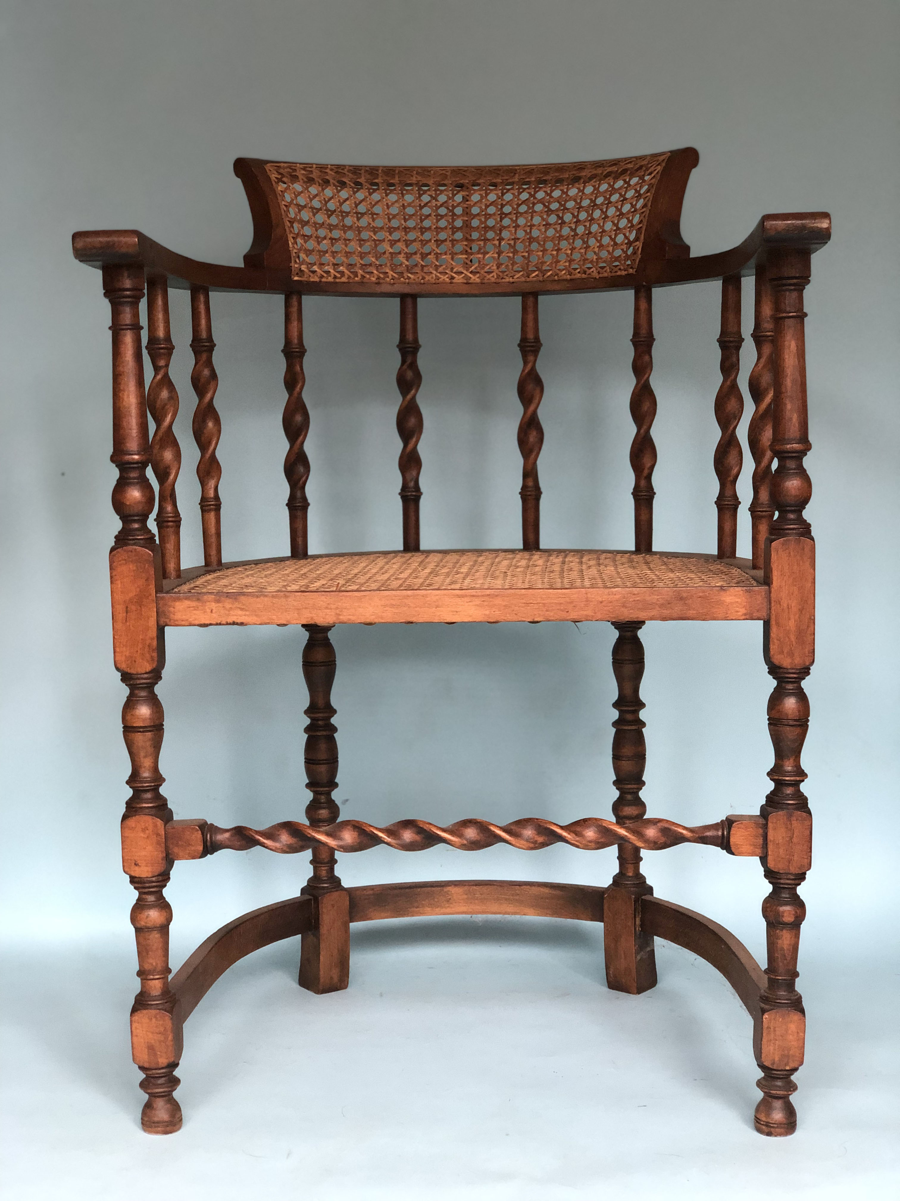 Edwardian barley twist corner chair with cane early 20th century
