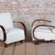 Art Deco Armchairs in Walnut and Leather, Czech, 1930s, Set of 2