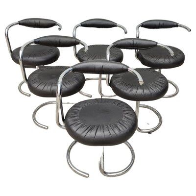Set of 6 leather Cobra chairs by Giotto Stoppino, 1975