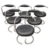 Set of 6 leather Cobra chairs by Giotto Stoppino, 1975