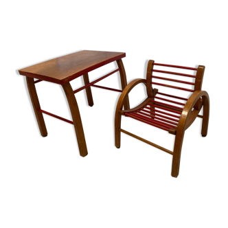 Chaise d’enfant et table de Baumann des années 50
