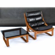 Table d'appoint, table basse carrée en teck et verre Frank Lowen pour Tessa T4, années 1970
