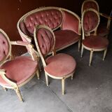 Salon complet Louis XVI avec dorure et assise tissus