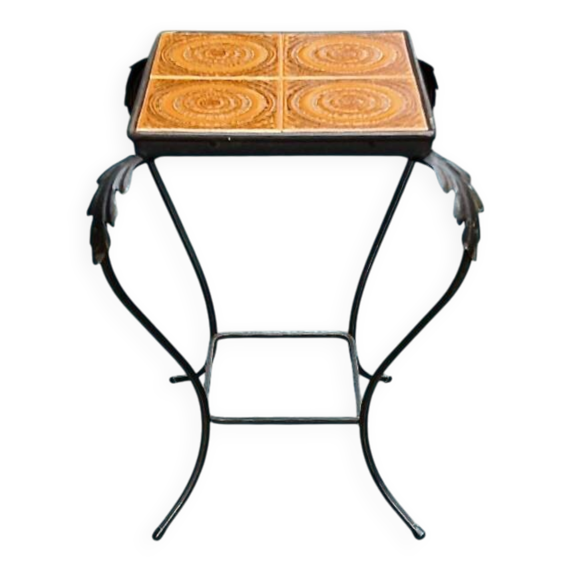 Vintage side table in wrought iron & ceramic – 1960s