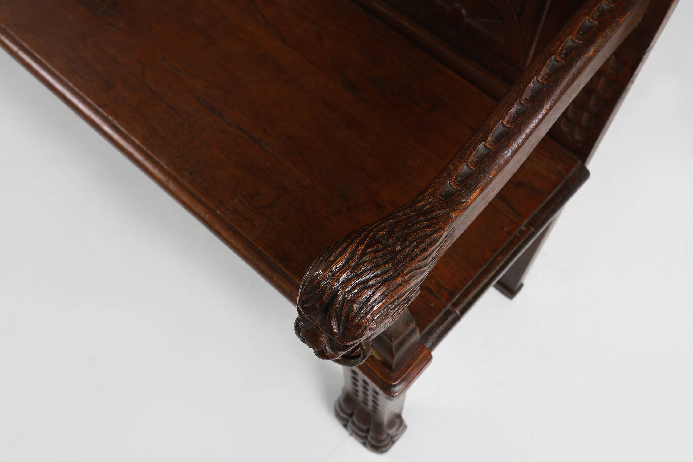 Antique French 18th Century Gothic Style Oak Carved High Back Panel Settle