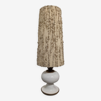 Floor lamp in white enamelled stoneware and wool from the 60s/70s