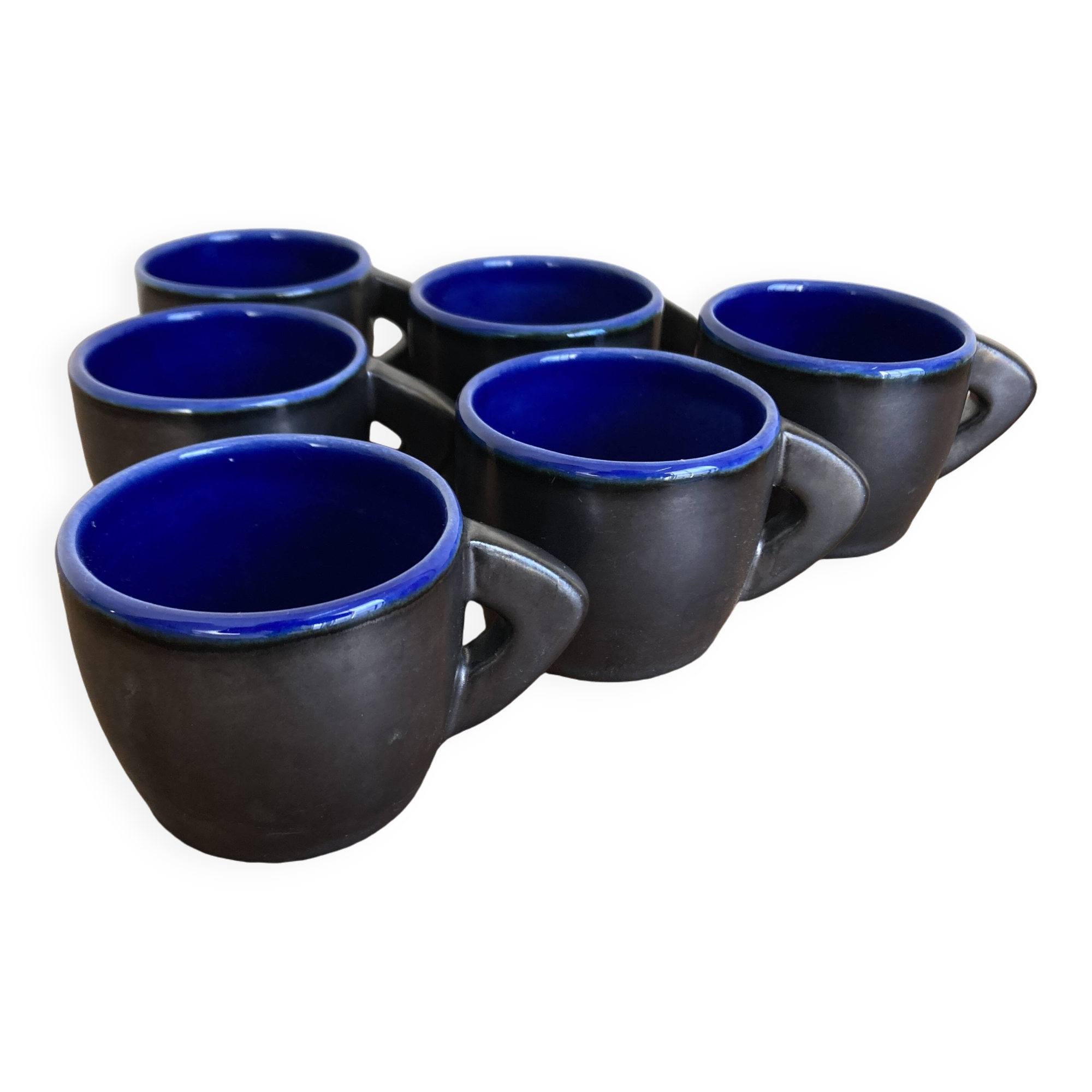Set of 6 mid century pop 1960s glazed earthenware cups