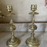 Pair of gilt bronze ram's head candlesticks, Louis XVI style, 19th century.