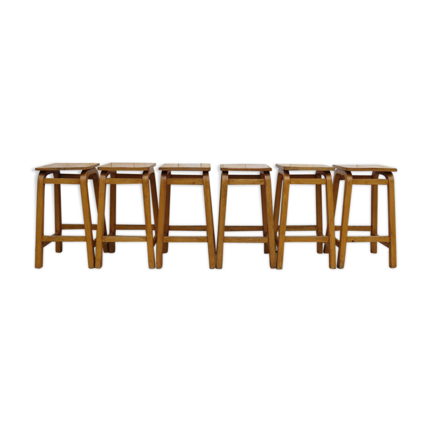 Six English School Lab Bar Stools