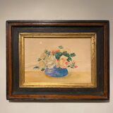 Tableau ancien , nature morte aux roses, XX siècle