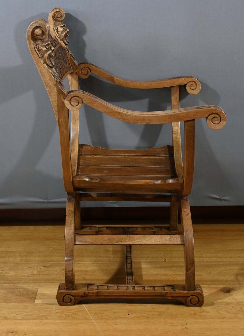 Dagobert Walnut Armchair, Medieval Style – Late 19th Century