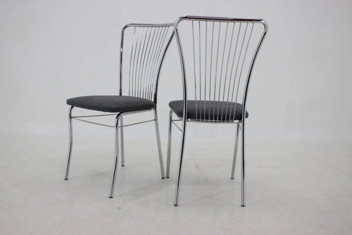 Set of Six Italian Chrome and Bouclé Dining Chairs, 1970s