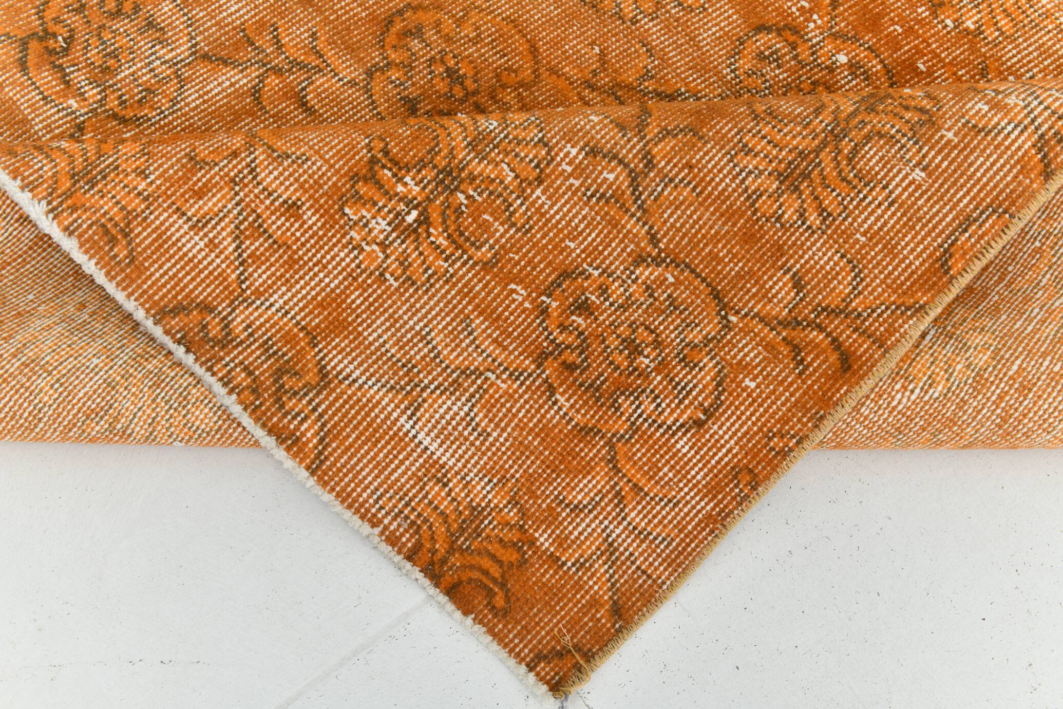 Tapis Vintage Orange Ocre Patiné, Style Bohème Chic