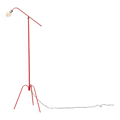 Lampe vintage tripode rouge, axe sur rotule 1950