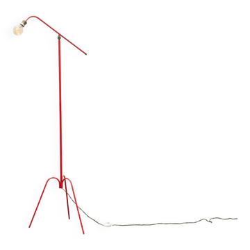 Lampe vintage tripode rouge, axe sur rotule 1950