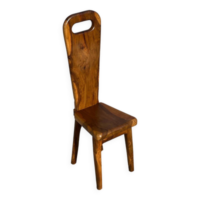 Chaise sculpturale à dossier haut en olivier massif, france, 1960s