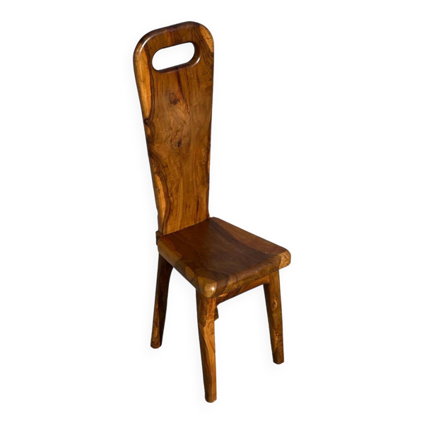 Chaise sculpturale à dossier haut en olivier massif, france, 1960s — Beyit