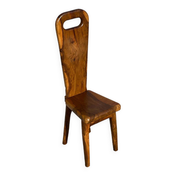 Chaise sculpturale à dossier haut en olivier massif, france, 1960s