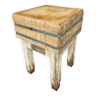 Old chopping block butcher's table beech wood 62x62x90 cm