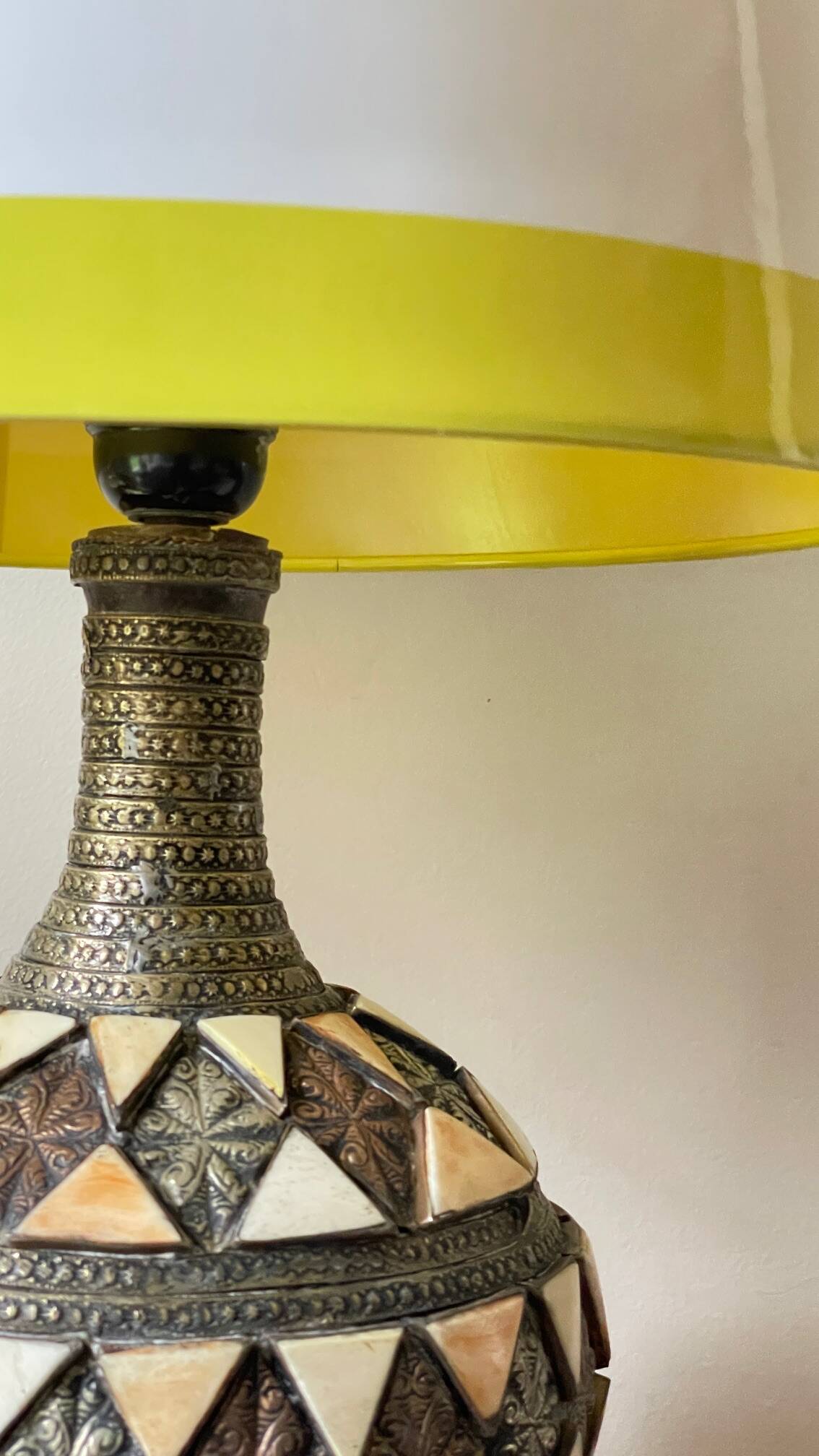 Vintage handcrafted lamp, pottery and silver-plated metal