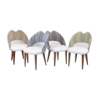 Set 4 chairs velvet dacron thousand stripes wood design '70s vintage modern