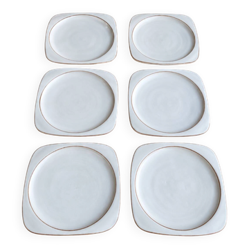 Olivier Roy Vallauris – 6 assiettes carrées en céramique – 1972