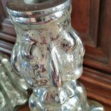Pair of mercurized glass candle holders