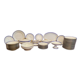 Limoges porcelain table service with blue band on white and gold background