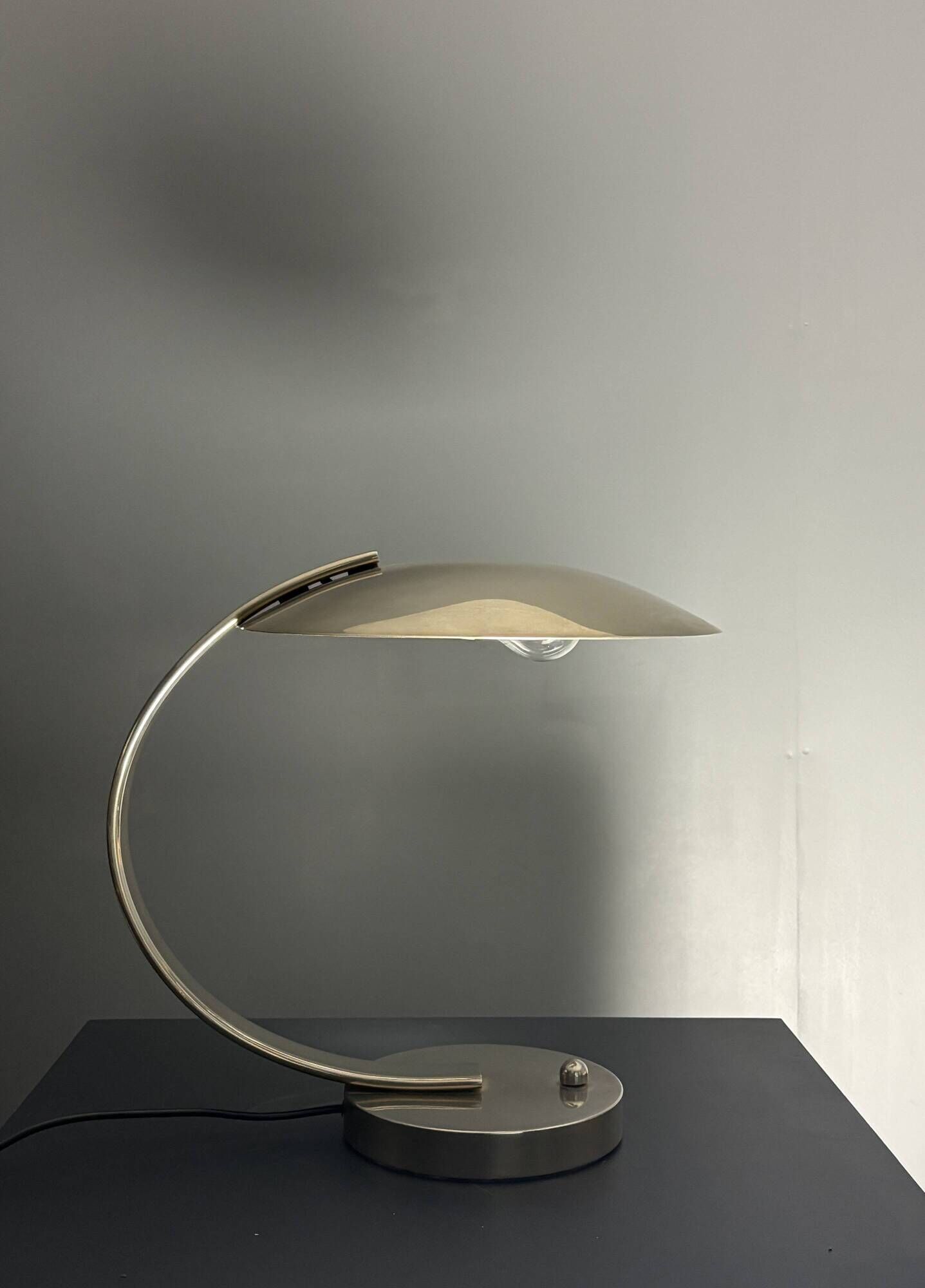 Art deco modernist arc desk or table lamp by Disderot, Soka, France, 1970s