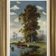 Hsp painting pastoral landscape post barbizon circa 1950 + signed frame