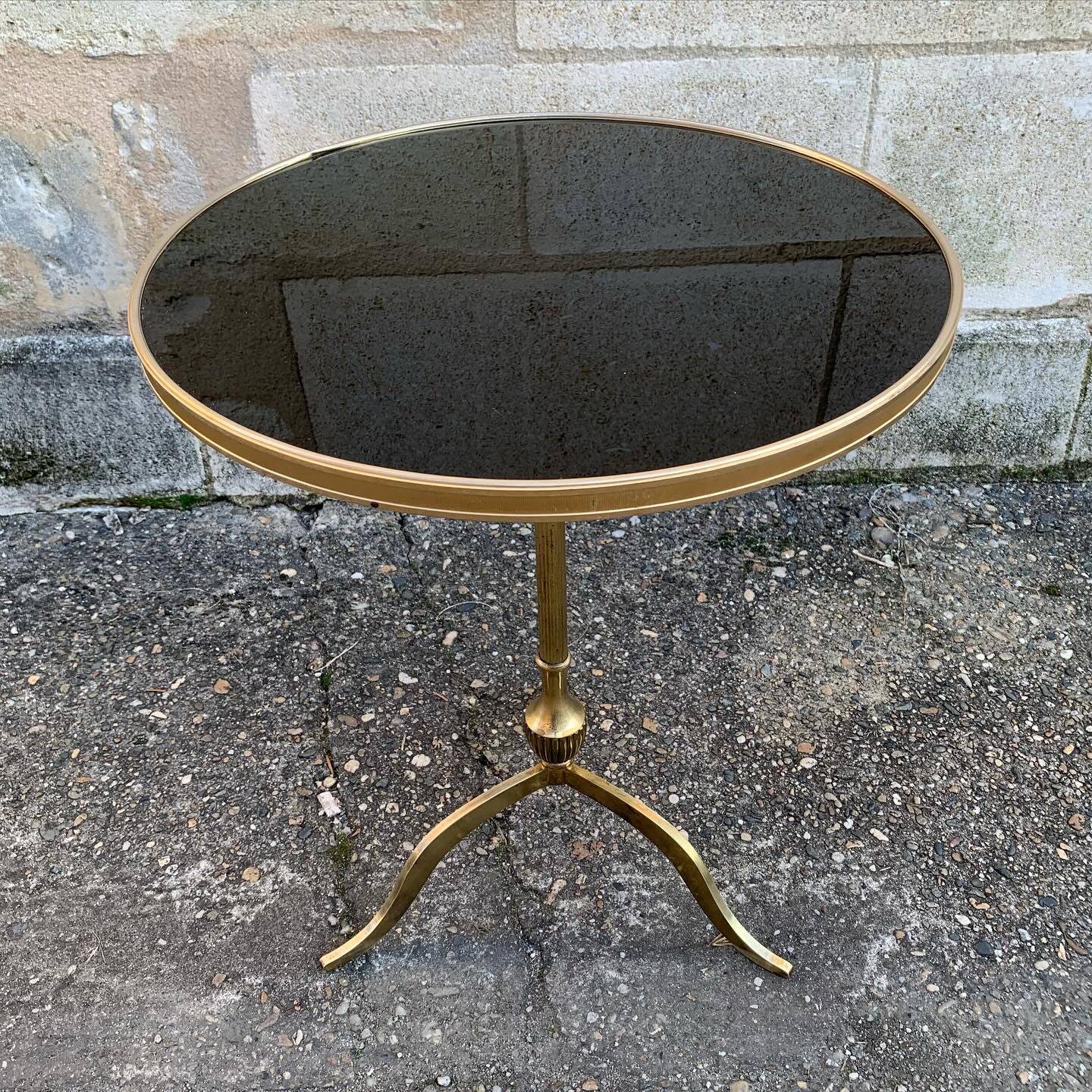 Vintage brass and glass pedestal table