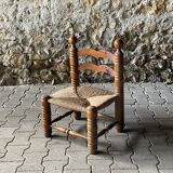 Rustic oak and straw chair, France 1940s