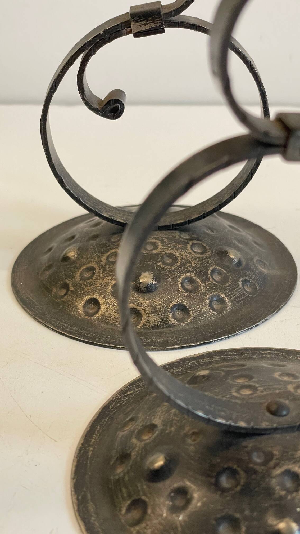 Vintage Black Patina Metal Candlesticks