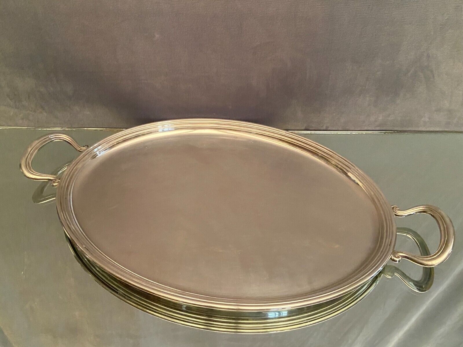 Tray with oval handles in the silver metal Louis-Philippe style