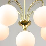 Vintage Golden & Opaline Glass 5-Arm Chandelier, 70s
